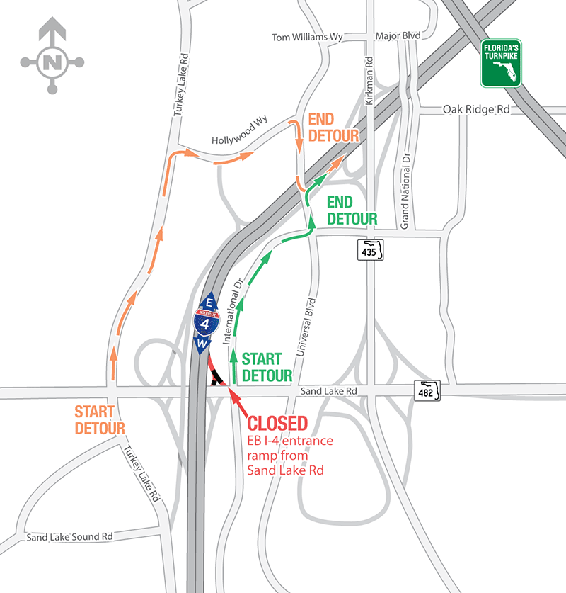 Overnight Closure of the Eastbound I-4 Entrance Ramp from Sand Lake Road July 26