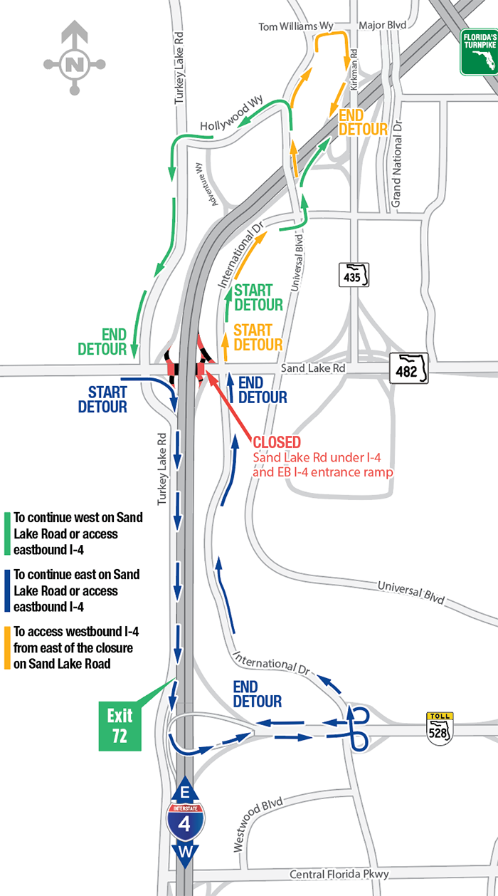 ATTENTION DRIVERS: Overnight Closures of Sand Lake Road Under I-4, Eastbound Entrance Ramp April 15-16