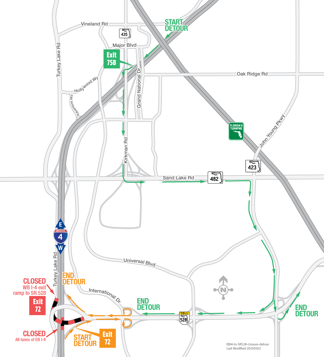 Overnight Closures on I-4 between Kirkman Road and S.R. 528 interchanges May 7-8