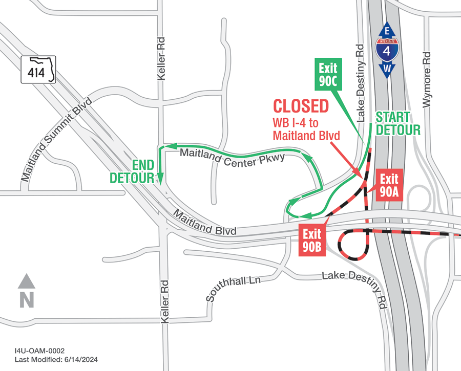 WB I-4 to Maitland Blvd to Lake Destiny Road detour