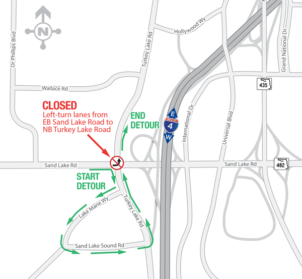 Overnight Closures of the Sand Lake Road and Turkey Lake Road Intersection September 3