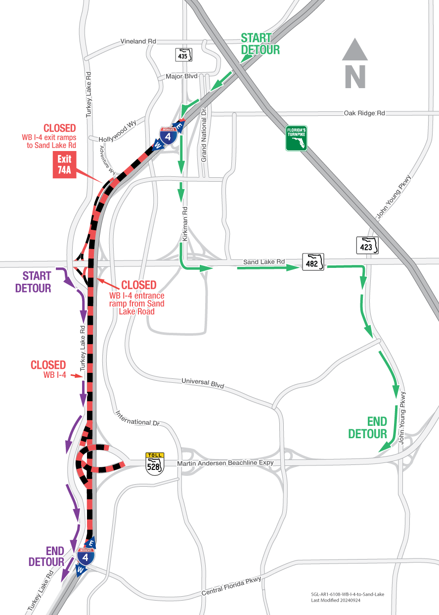 Westbound I-4 September 23-24 and 30 and October 1 and 7-8