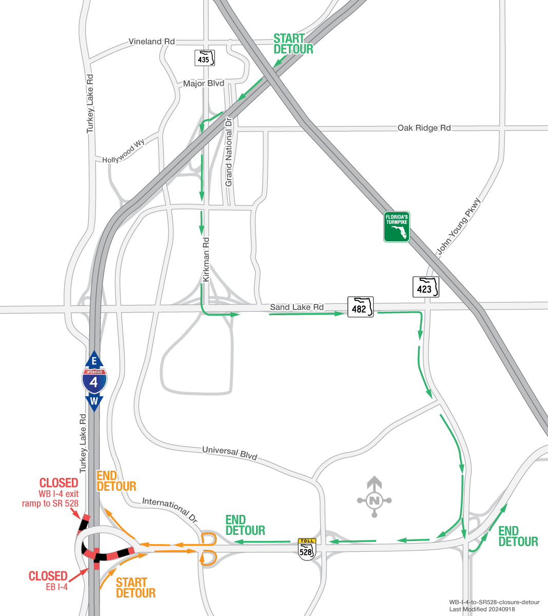 Eastbound I-4 at S.R. 528 and Westbound I-4 Exit Ramp to Eastbound S.R. 528 September 22, 25-26, and 29, and October 2-3, 6, and 9-10