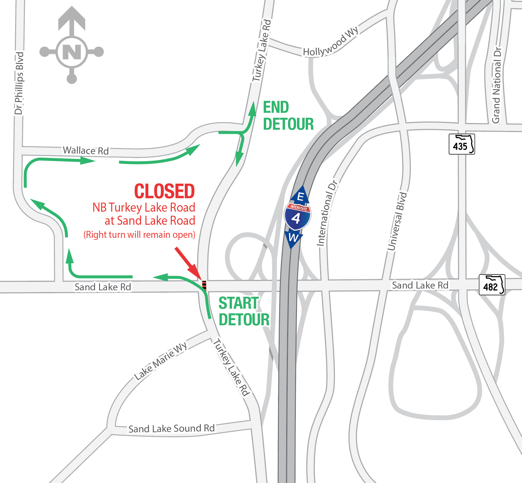 Additional Overnight Closures at the Sand Lake Road and Turkey Lake Road Intersection to Begin July 7