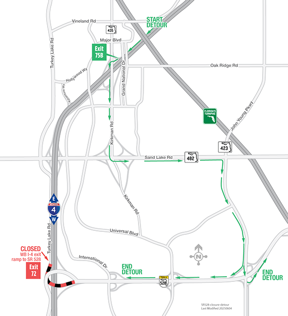 Overnight Closures of the Westbound I-4 Exit Ramp to Eastbound S.R. 528 (Exit 72) January 8, 11-14
