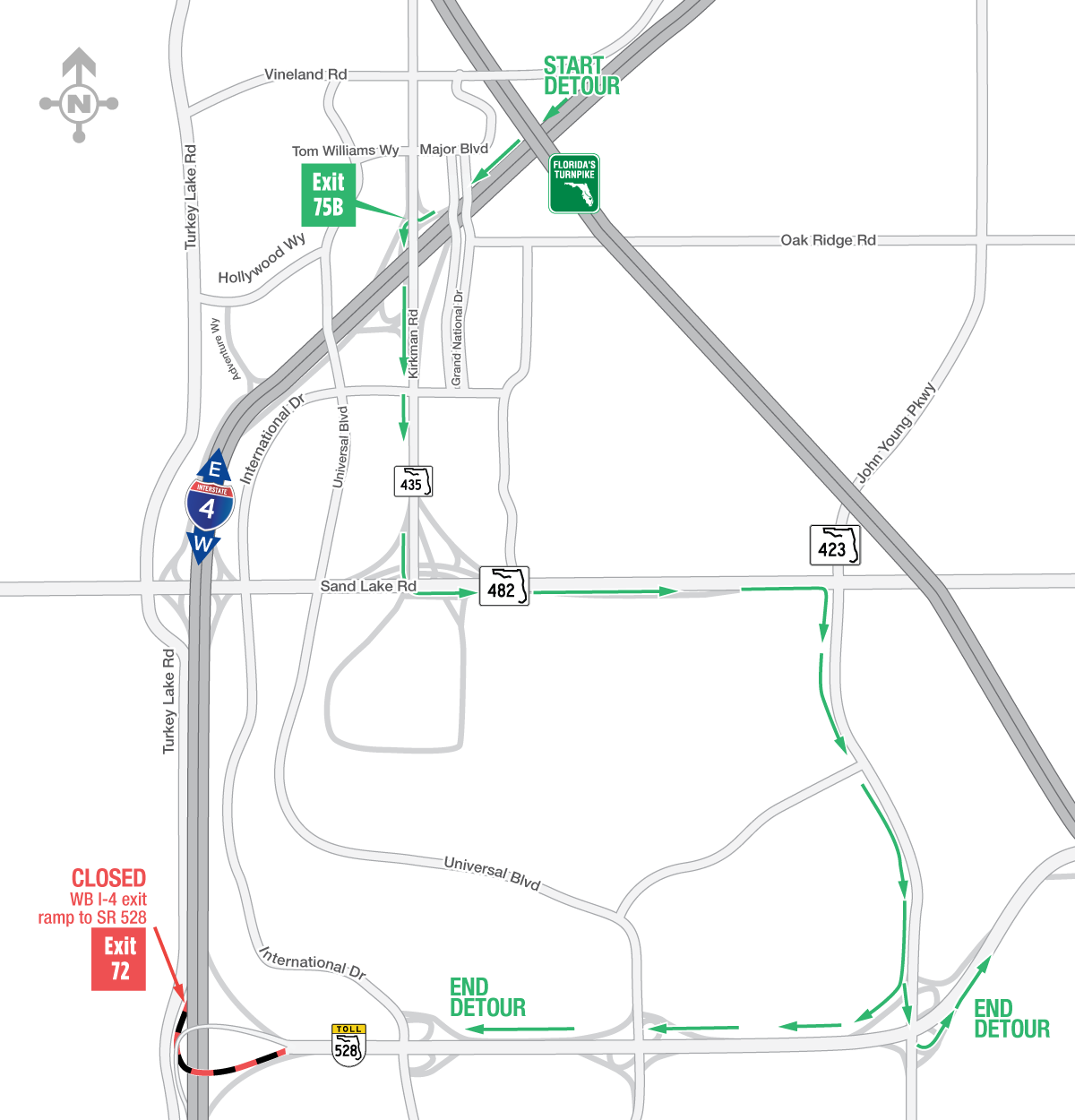Overnight Closures of the Westbound I-4 Exit Ramp to Eastbound S.R. 528 February 22-26
