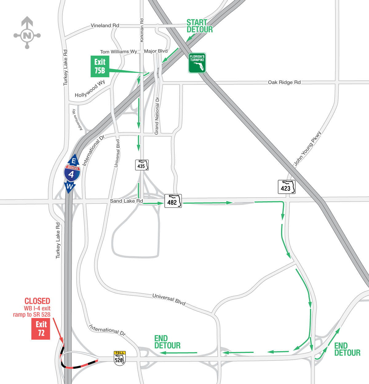 Overnight Closures of the Westbound I-4 Exit Ramp to Eastbound S.R. 528 February 17-19