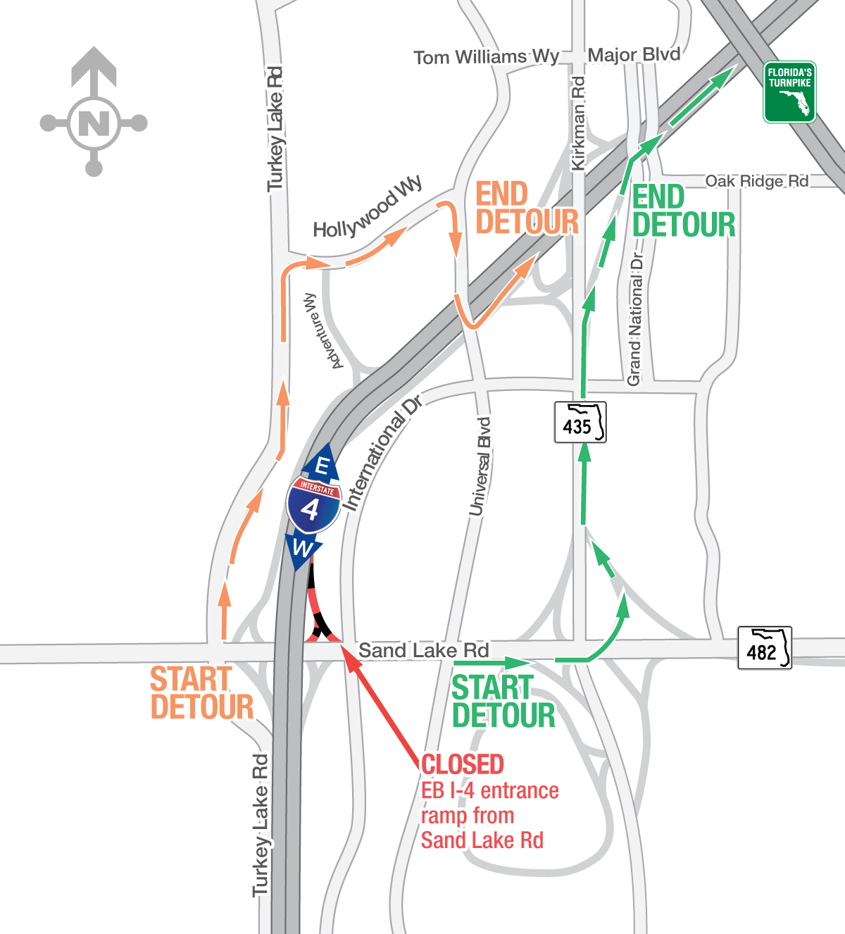 Overnight Closures of the Eastbound I-4 Entrance Ramp from Sand Lake Road February 17-19