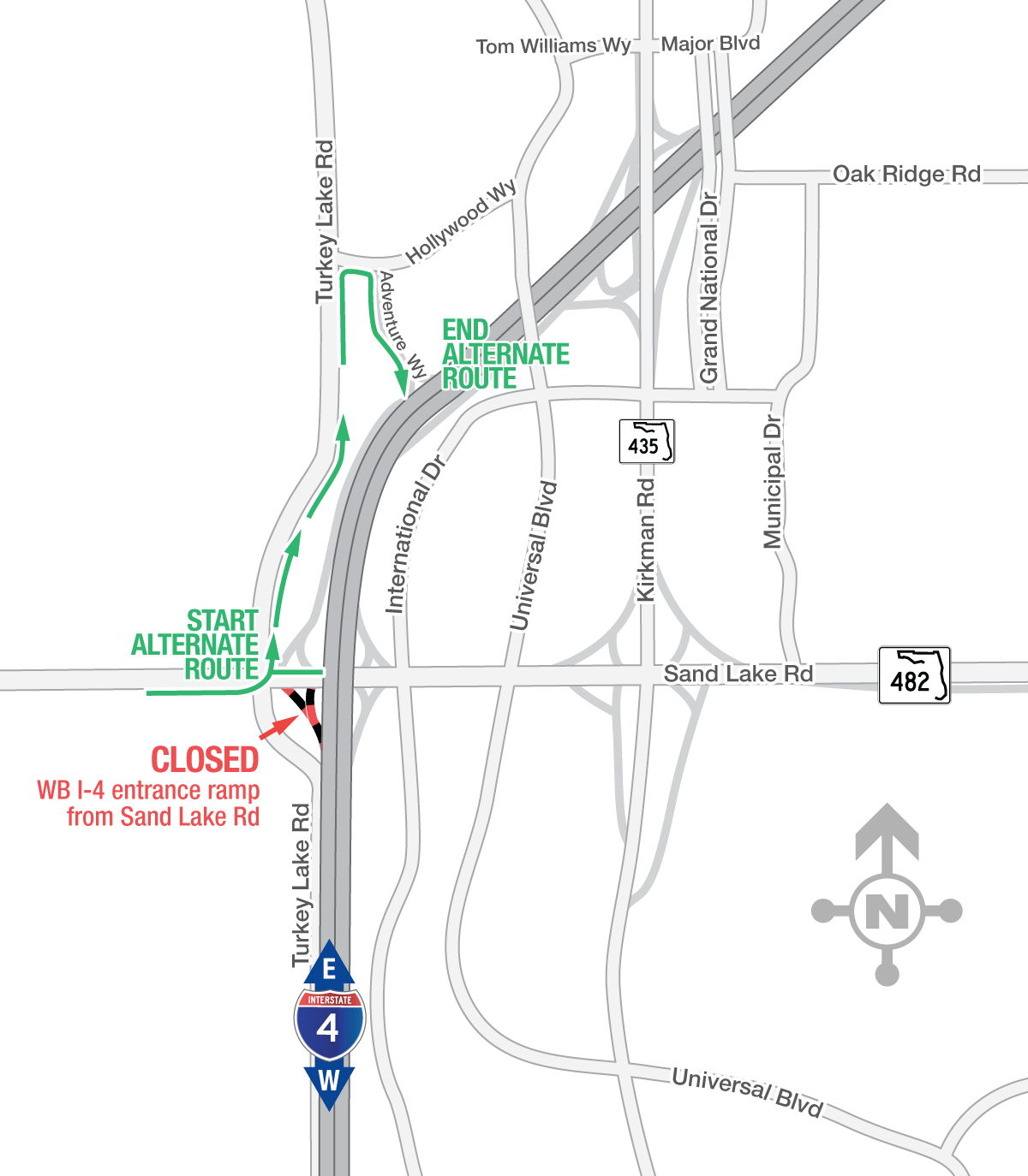 Overnight Closure of the Westbound I-4 Entrance Ramp from Sand Lake Road February 24