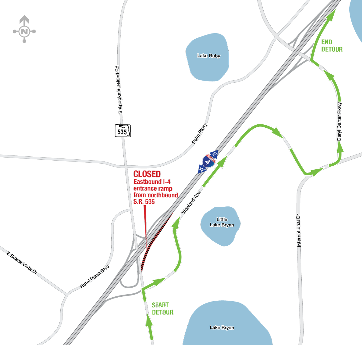 Overnight Closures of the Eastbound I-4 Entrance Ramps from Apopka-Vineland Road August 9-13
