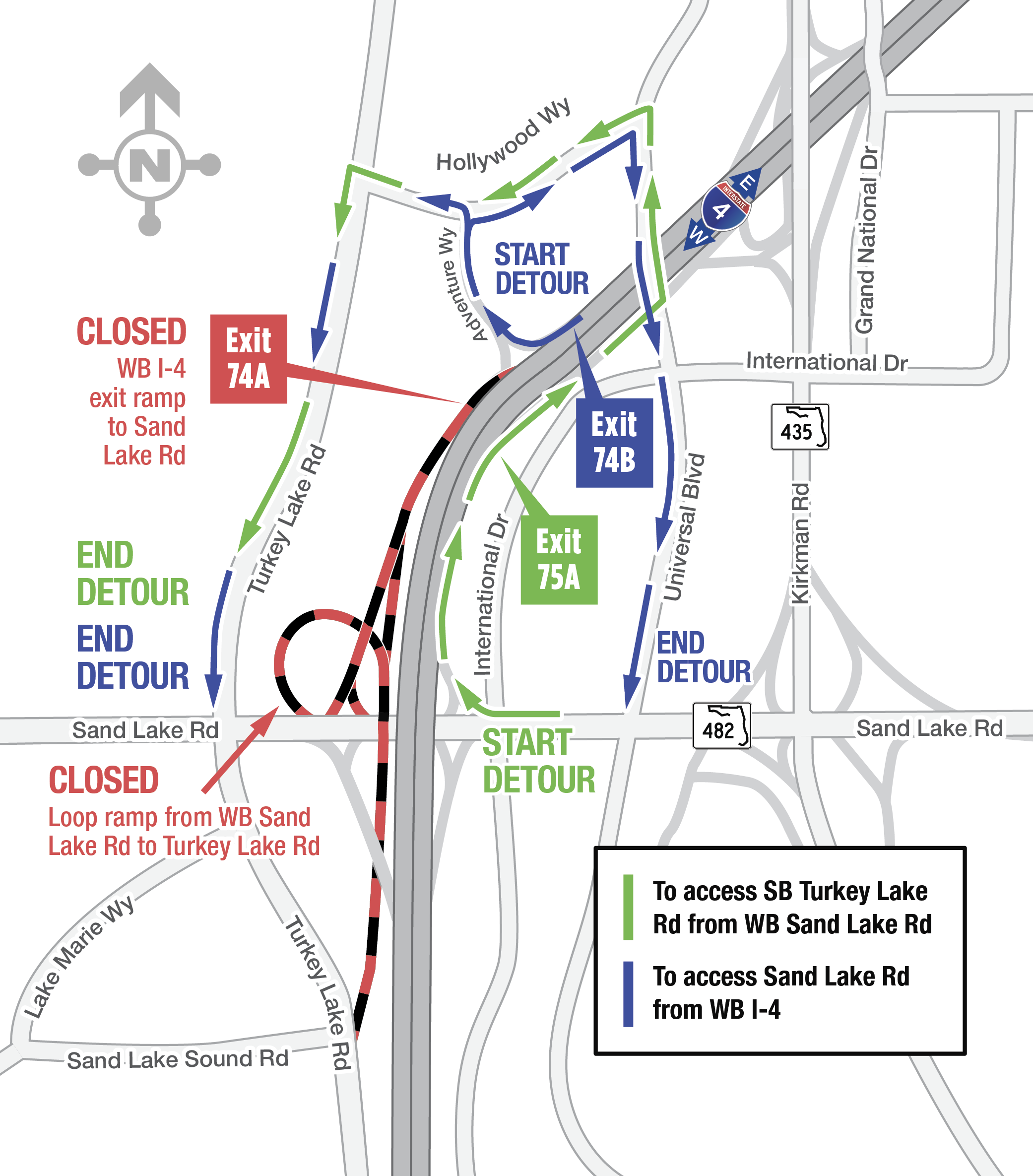Overnight Closures of Westbound I-4 Exit Ramp (Exit 74A) and Loop Ramp to Turkey Lake Road November 2-4